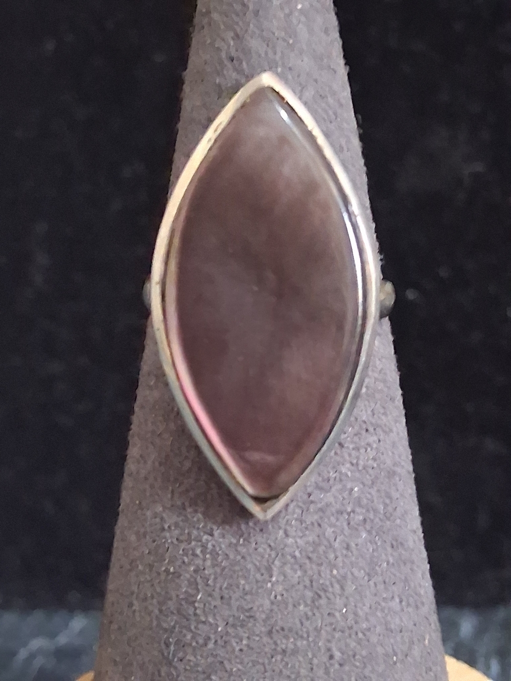 Vintage Sterling Silver Pink Mother Of Pearl Marquise Statement Ring Size 7